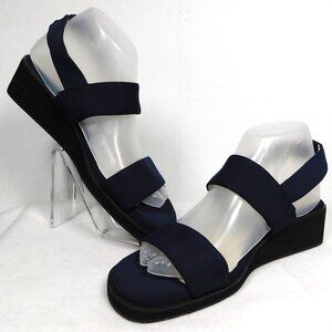 L.L. Bean Traveler Womens 8M Navy Blue Sling Back Wedge Sandals w/Elastic Straps